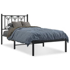 Metal Bed Frame without Mattress with Headboard Black 75x190cm