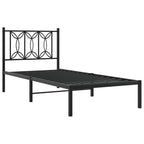 Metal Bed Frame without Mattress with Headboard Black 75x190cm