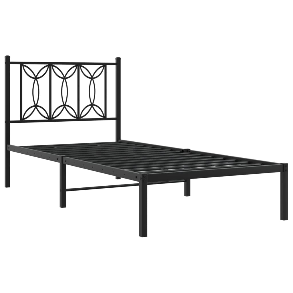 Metal Bed Frame without Mattress with Headboard Black 75x190cm