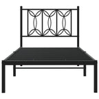 Metal Bed Frame without Mattress with Headboard Black 75x190cm