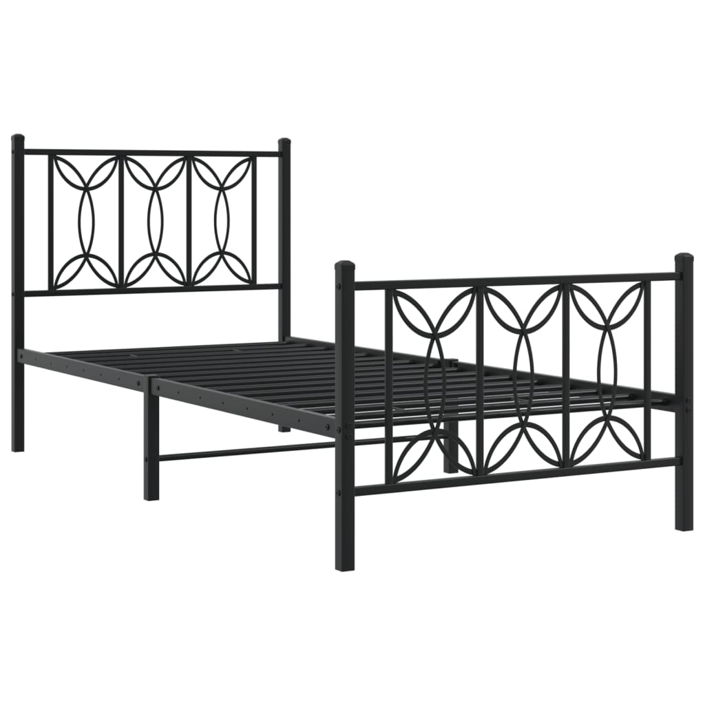 Metal Bed Frame without Mattress with Footboard Black 80x200cm