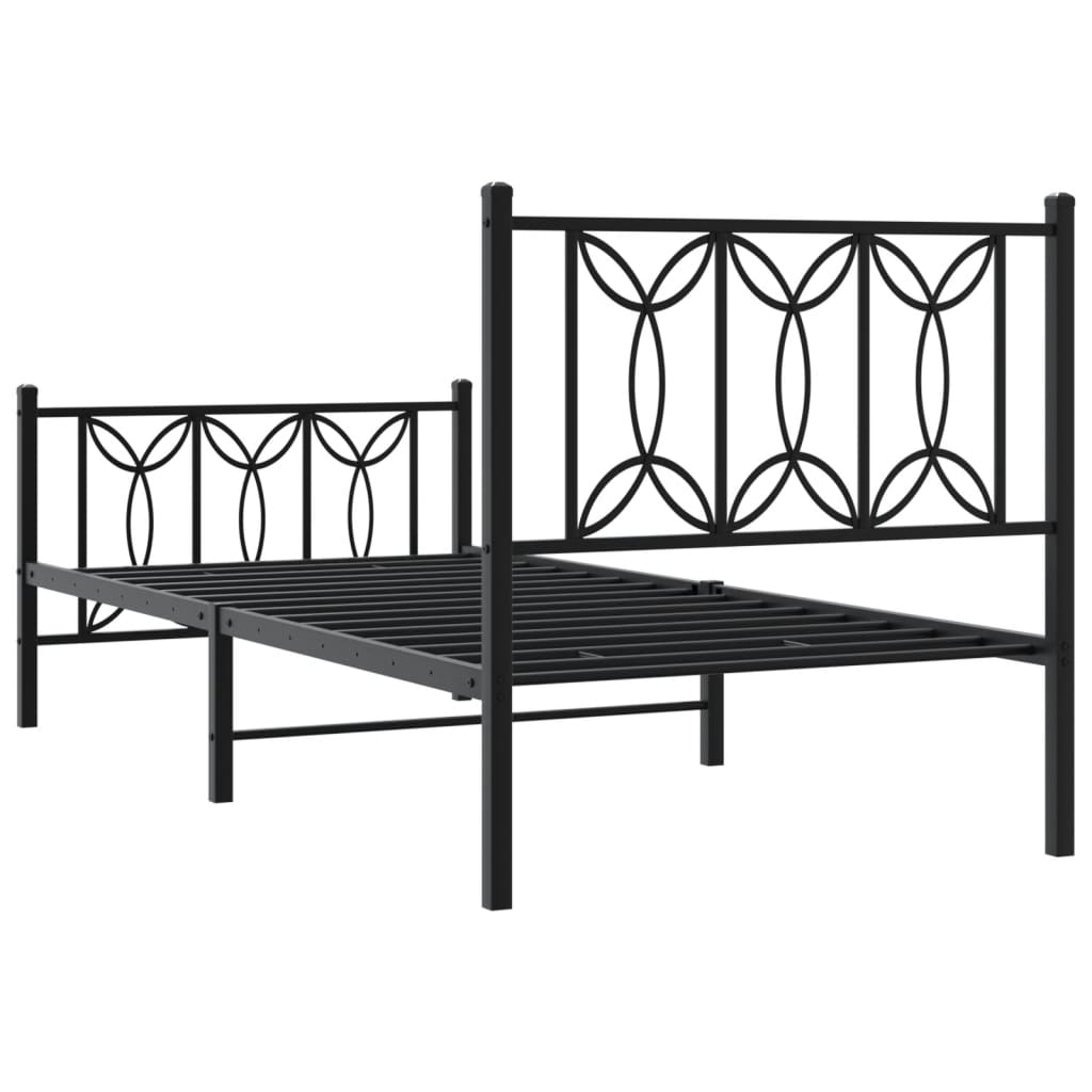 Metal Bed Frame without Mattress with Footboard Black 80x200cm