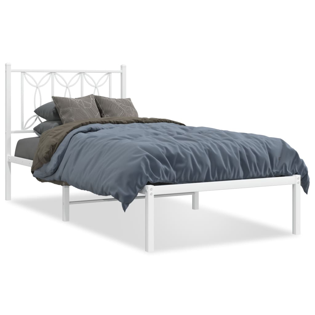 Metal Bed Frame without Mattress with Headboard White 75x190cm