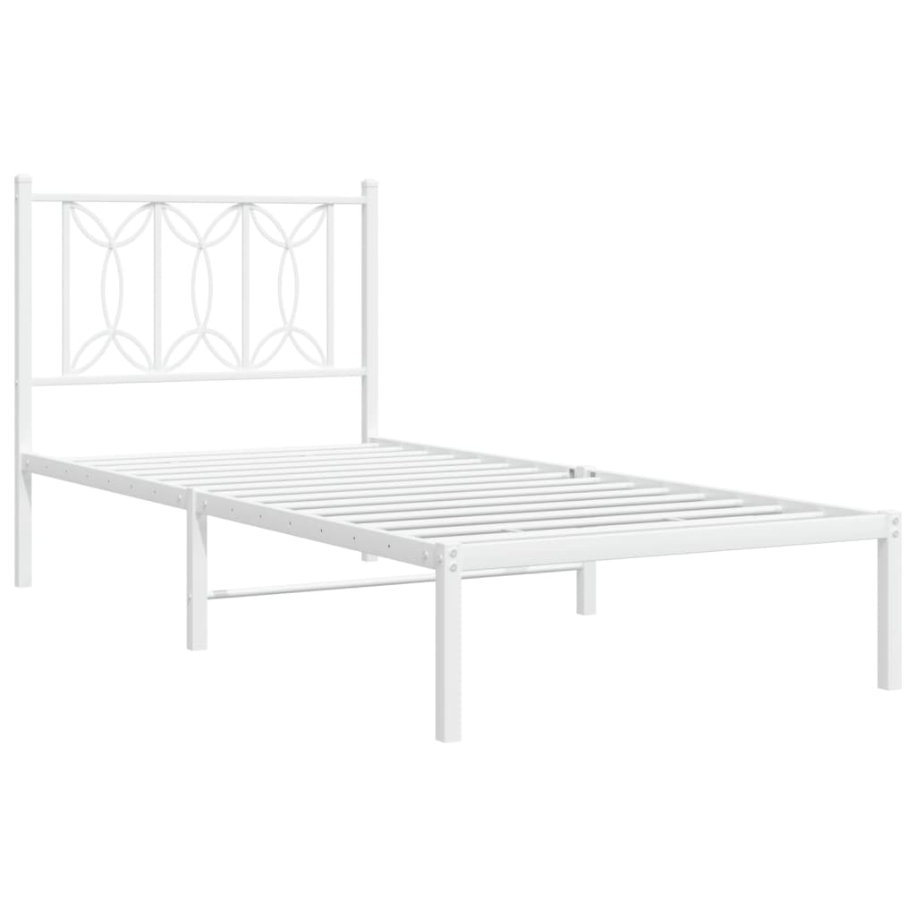 Metal Bed Frame without Mattress with Headboard White 75x190cm