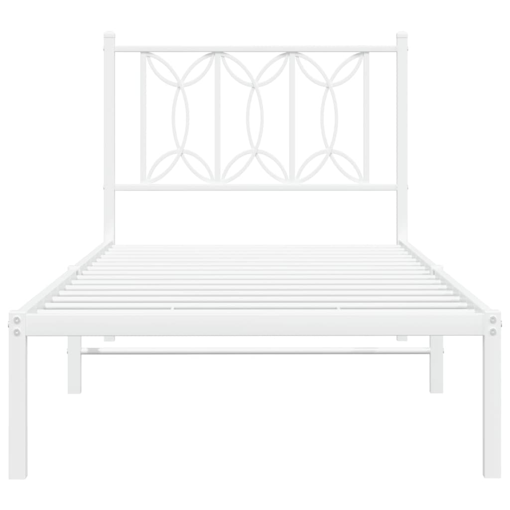 Metal Bed Frame without Mattress with Headboard White 75x190cm