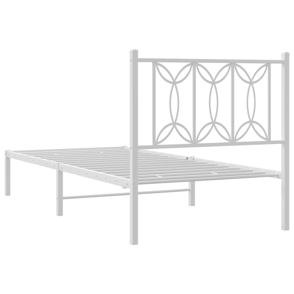 Metal Bed Frame without Mattress with Headboard White 75x190cm
