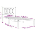 Metal Bed Frame without Mattress with Headboard White 75x190cm