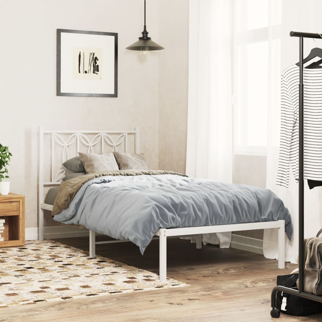 Metal Bed Frame without Mattress with Headboard White 75x190cm