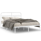 Metal Bed Frame without Mattress with Headboard White 150x200cm