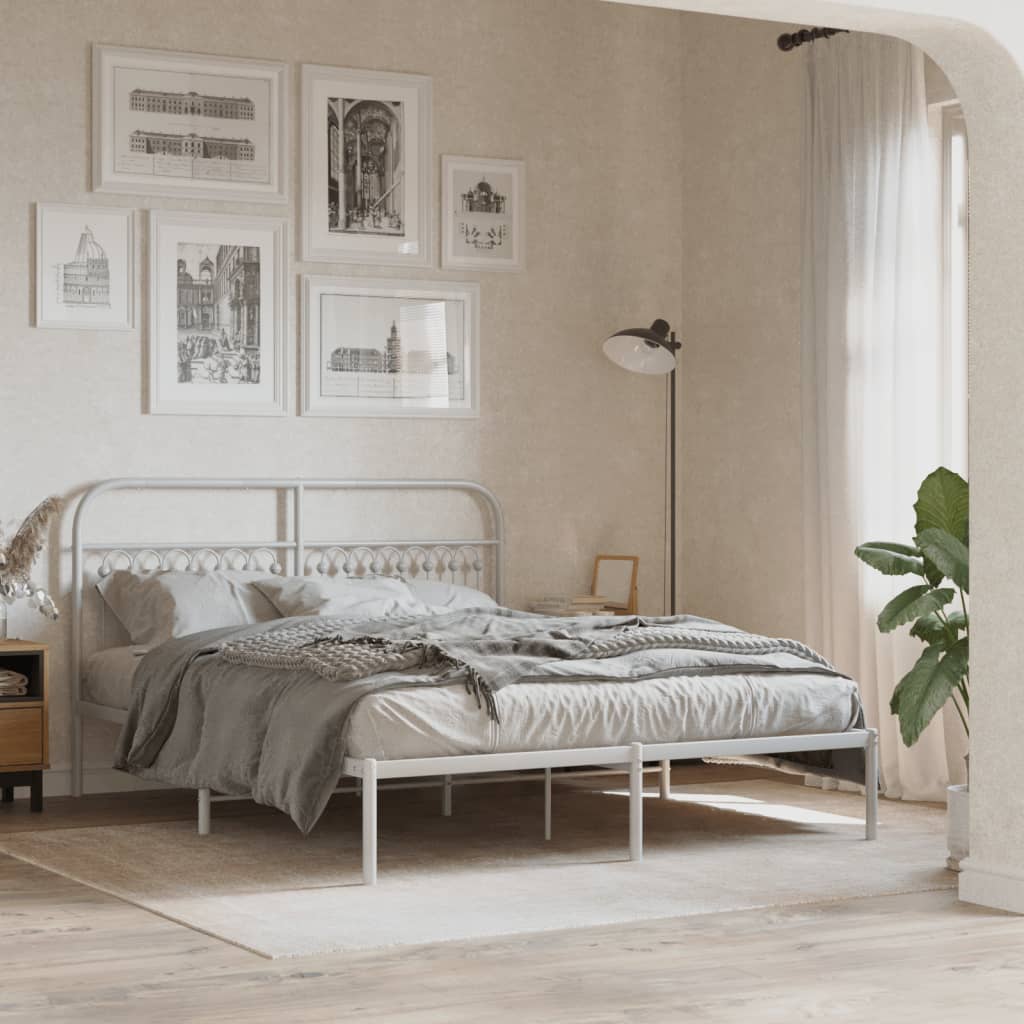 Metal Bed Frame without Mattress with Headboard White 150x200cm