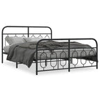 Metal Bed Frame without Mattress with Footboard Black 150x200cm