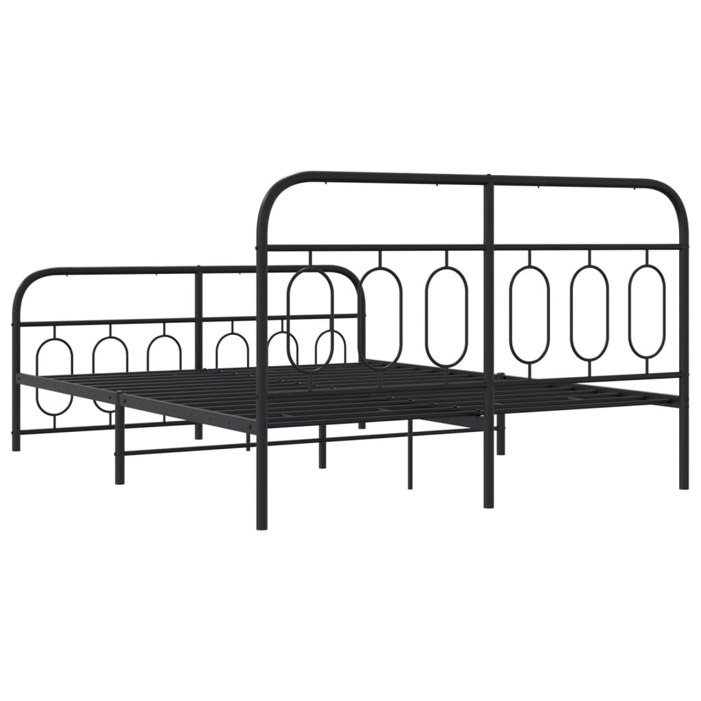 Metal Bed Frame without Mattress with Footboard Black 150x200cm