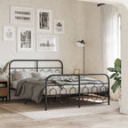 Metal Bed Frame without Mattress with Footboard Black 150x200cm