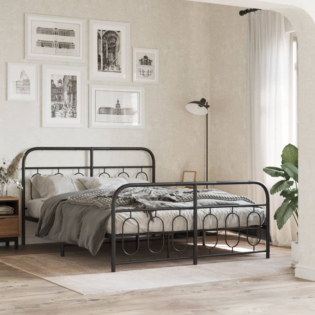 Metal Bed Frame without Mattress with Footboard Black 150x200cm