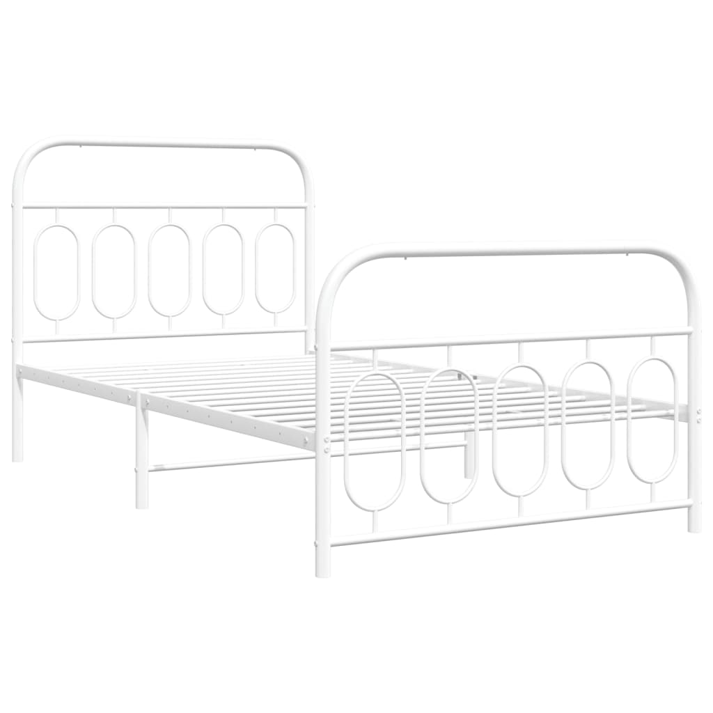 Metal Bed Frame without Mattress with Footboard White 107x203cm