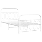 Metal Bed Frame without Mattress with Footboard White 107x203cm