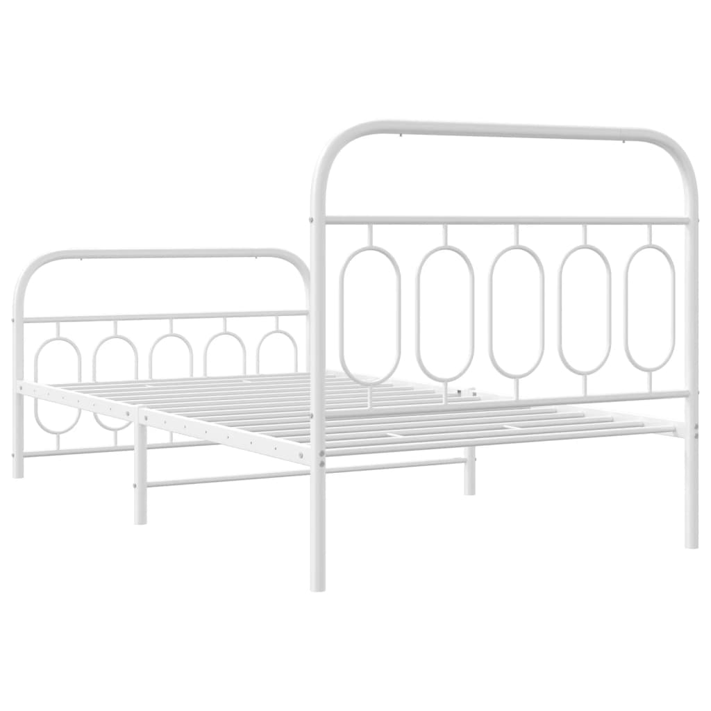 Metal Bed Frame without Mattress with Footboard White 107x203cm