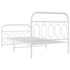 Metal Bed Frame without Mattress with Footboard White 107x203cm