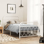 Metal Bed Frame without Mattress with Footboard White 107x203cm