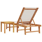 Sun Lounger with Table Grey Solid Wood Acacia and Textilene