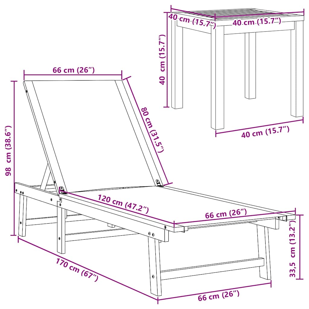 Sun Lounger with Table Grey Solid Wood Acacia and Textilene