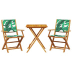 3 Piece Bistro Set Leaf Pattern Fabric and Solid Wood
