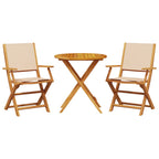 3 Piece Bistro Set Beige Fabric and Solid Wood