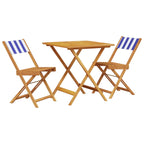 3 Piece Bistro Set Blue and White Fabric and Solid Wood