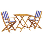 3 Piece Bistro Set Blue and White Fabric and Solid Wood