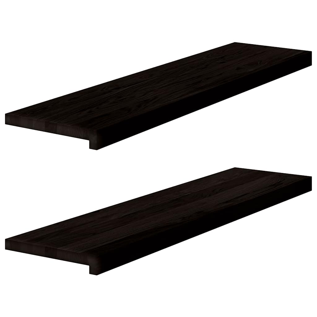 Stair Treads 2 pcs Dark Brown 100x30x2 cm Solid Wood Oak