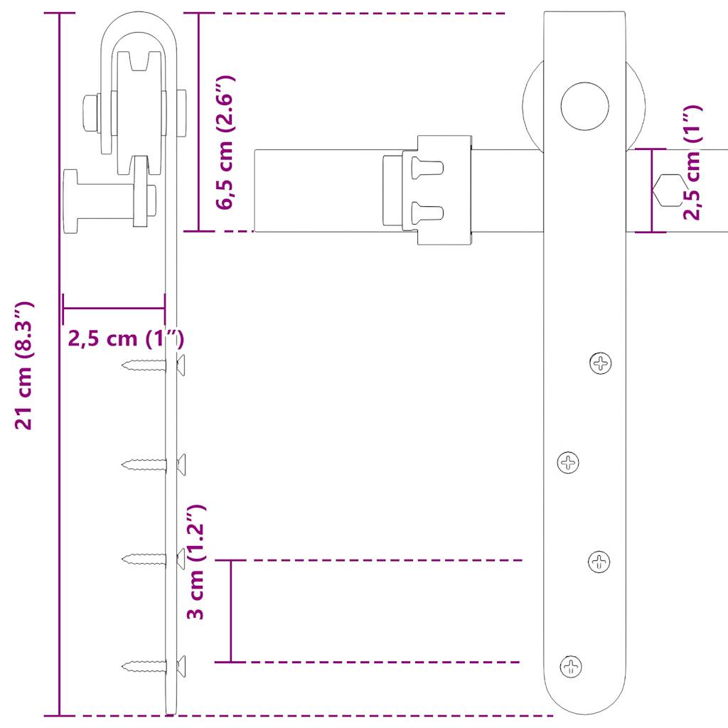  Sliding Cabinet Door Kit 200 cm Carbon Steel
