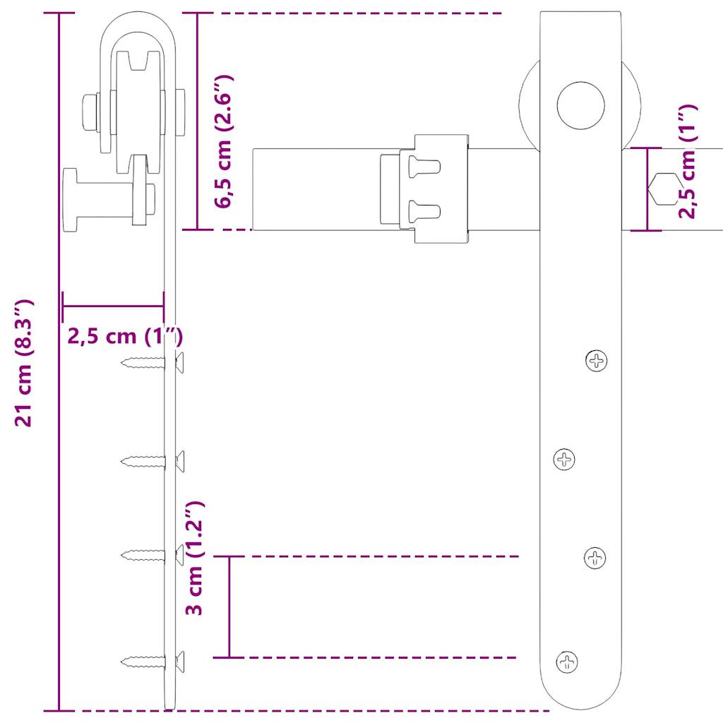  Sliding Cabinet Door Kit 244 cm Carbon Steel