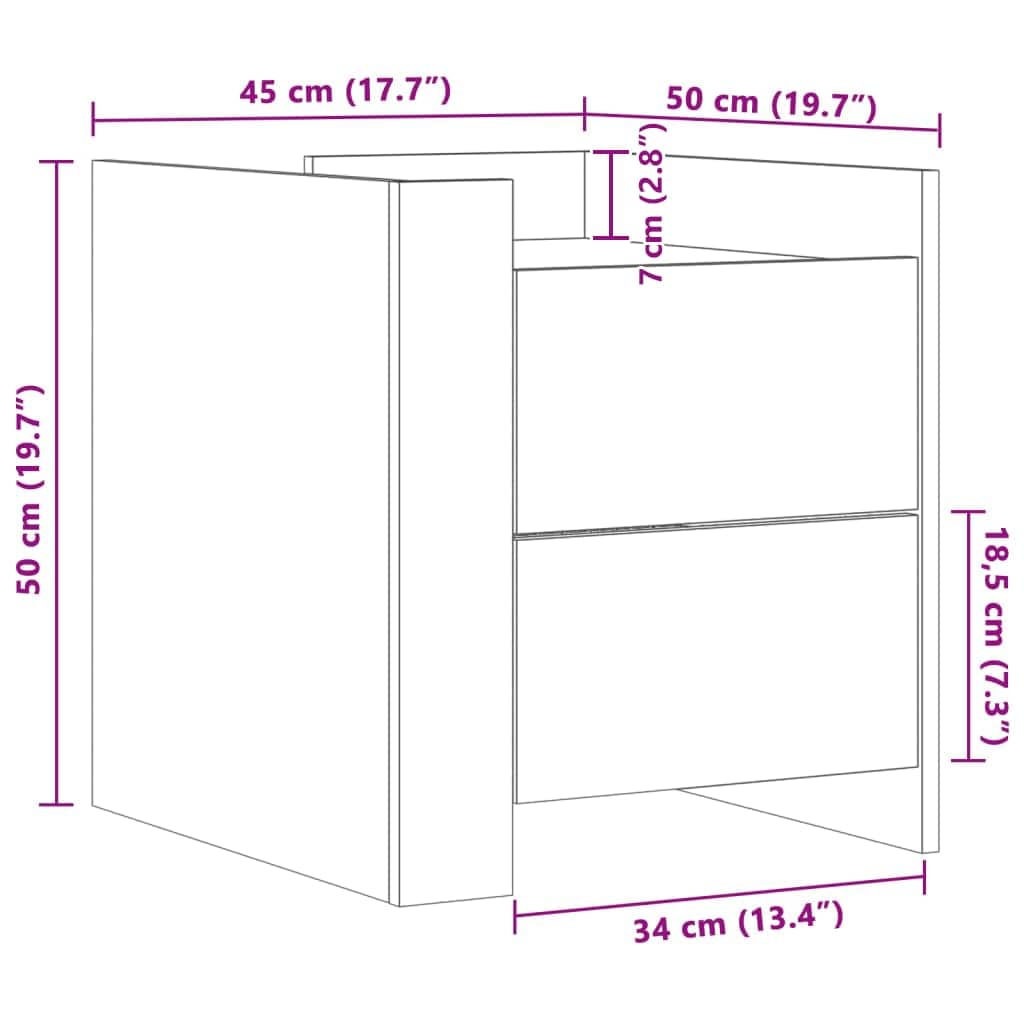 Bedside Cabinet Concrete Grey 45x50x50 cm Engineered Wood