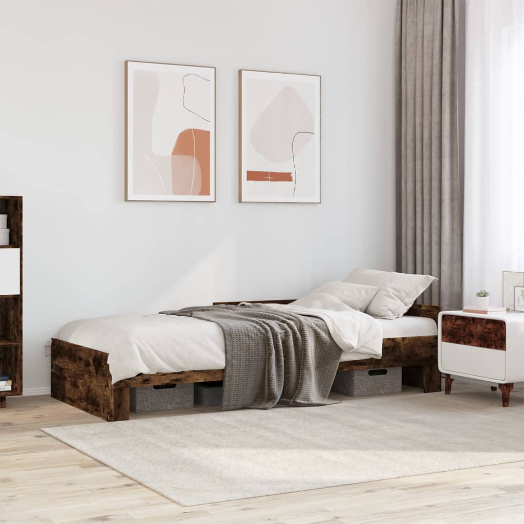 Bed Frame without Mattress Smoked Oak 90x190 cm Single Engineered Wood