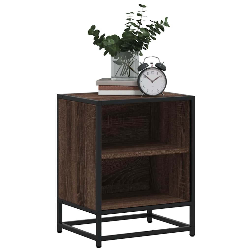 Bedside Cabinet Brown Oak 40x31x50 cm Engineered Wood and Metal