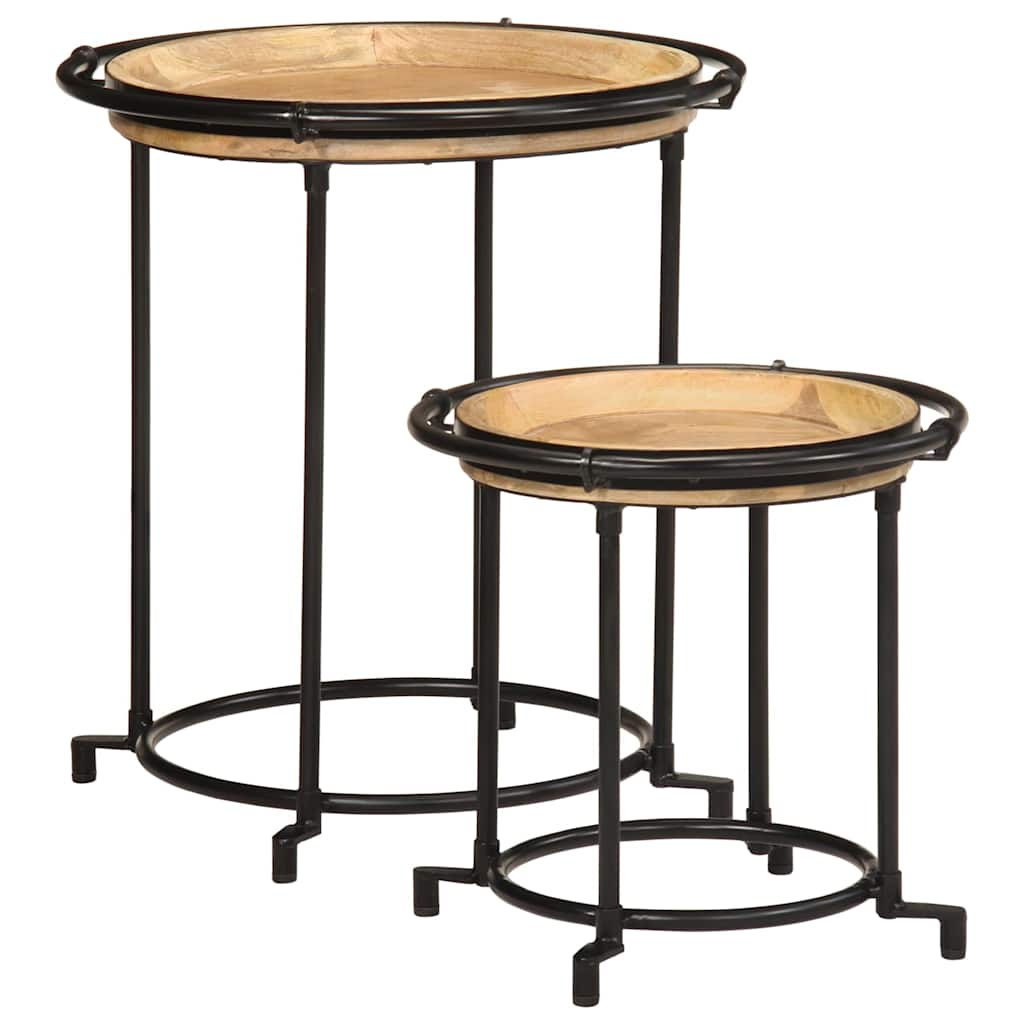 2 Piece Side Table Set Solid Wood Mango