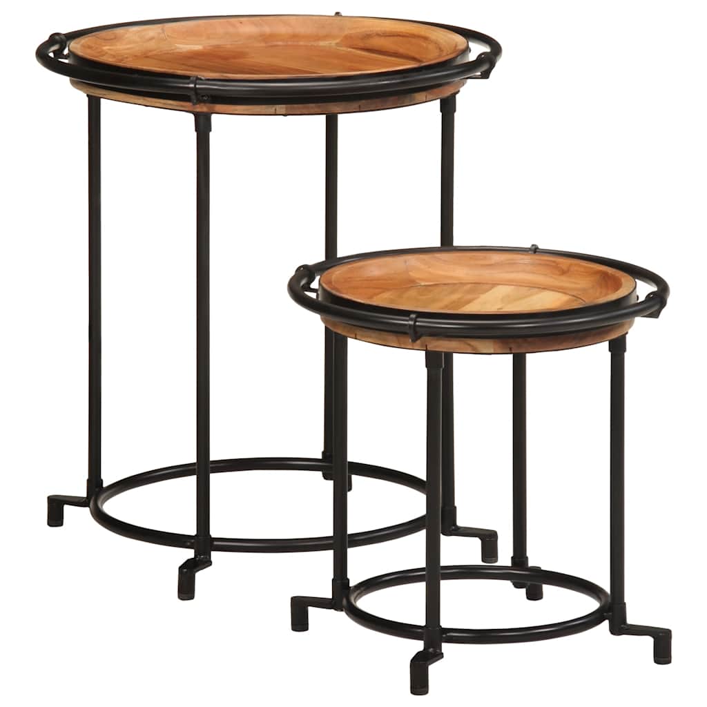 2 Piece Side Table Set Solid Wood Acacia