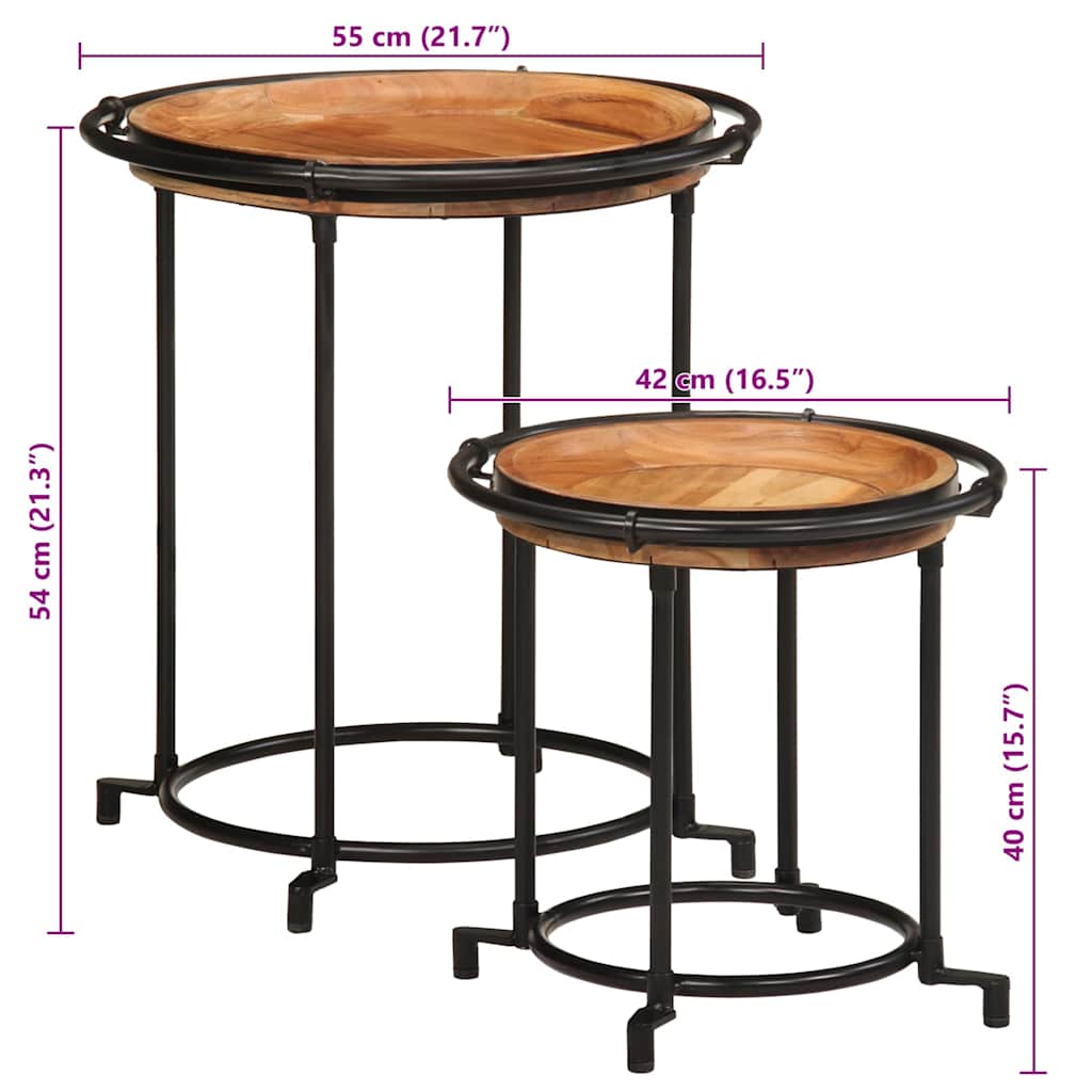 2 Piece Side Table Set Solid Wood Acacia