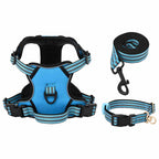 Dog Harness with Lead & Collar Adjustable Blue XL
