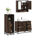 3 Piece Bathroom Furniture Set Brown Oak Engineered Wood