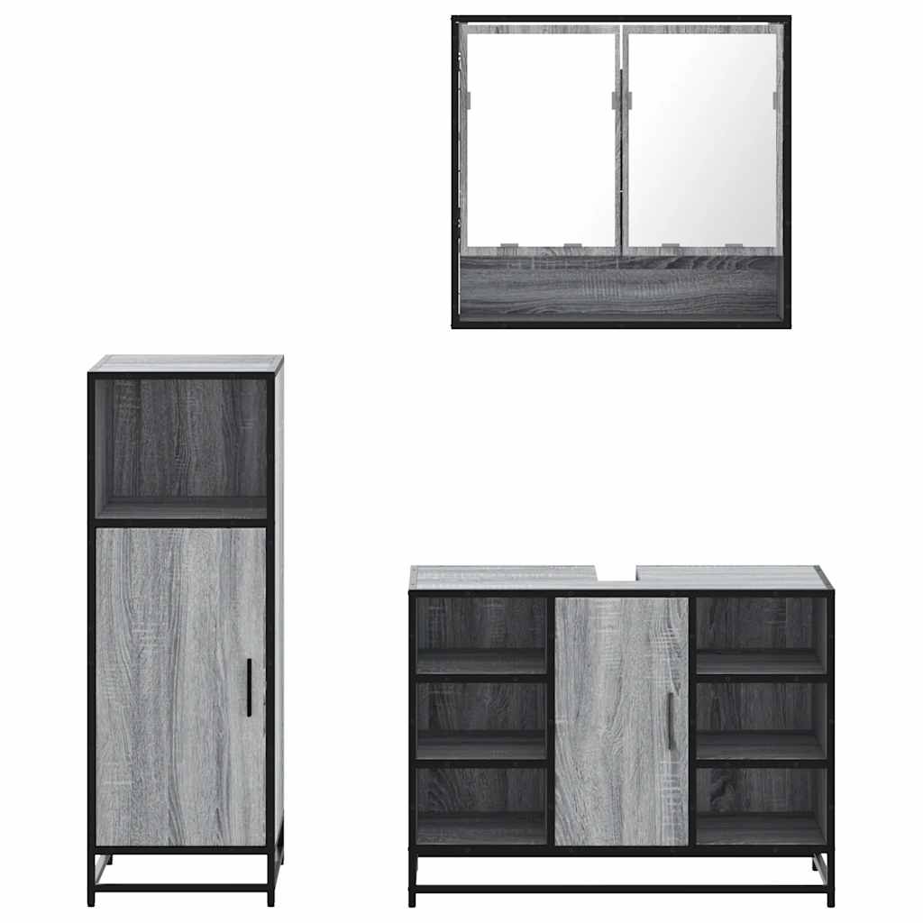 3 Piece Bathroom Furniture Set Grey Sonoma Engineered Wood