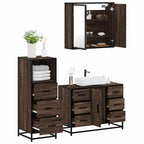 3 Piece Bathroom Furniture Set Brown Oak Engineered Wood