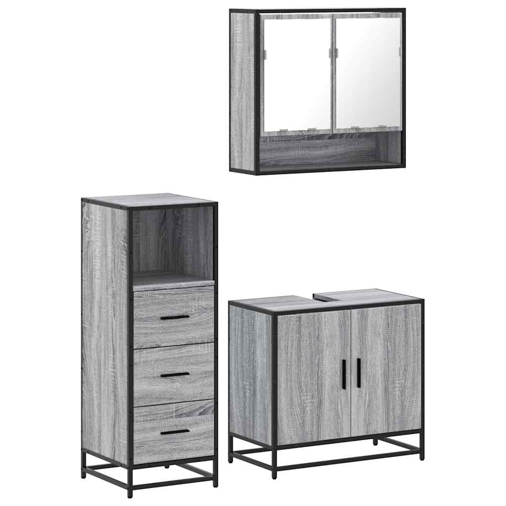 3 Piece Bathroom Furniture Set Grey Sonoma Engineered Wood