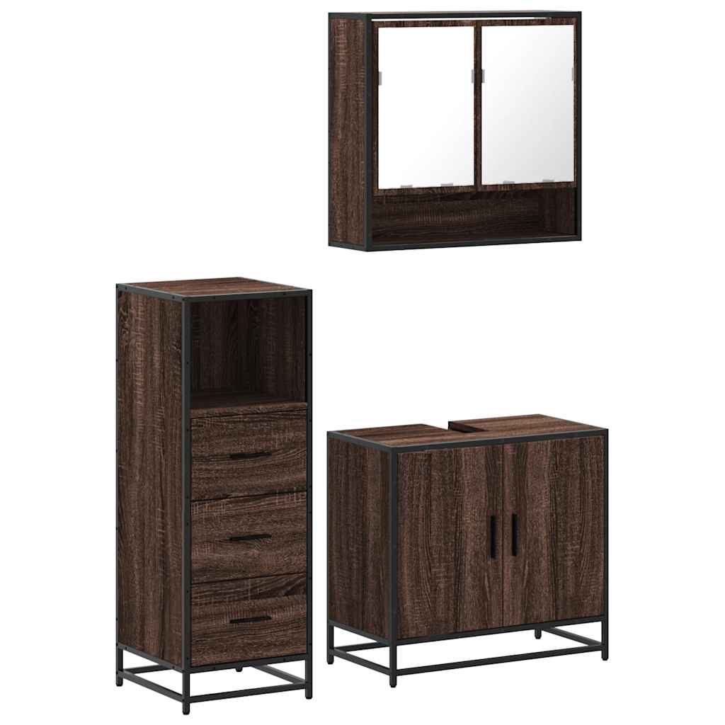 3 Piece Bathroom Furniture Set Brown Oak Engineered Wood