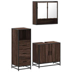 3 Piece Bathroom Furniture Set Brown Oak Engineered Wood
