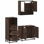 3 Piece Bathroom Furniture Set Brown Oak Engineered Wood