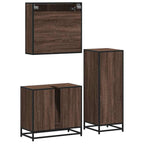 3 Piece Bathroom Furniture Set Brown Oak Engineered Wood