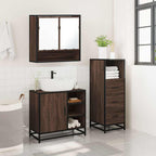 3 Piece Bathroom Furniture Set Brown Oak Engineered Wood