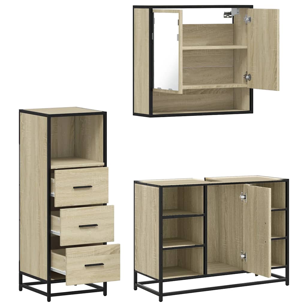 3 Piece Bathroom Furniture Set Sonoma Oak Engineered Wood