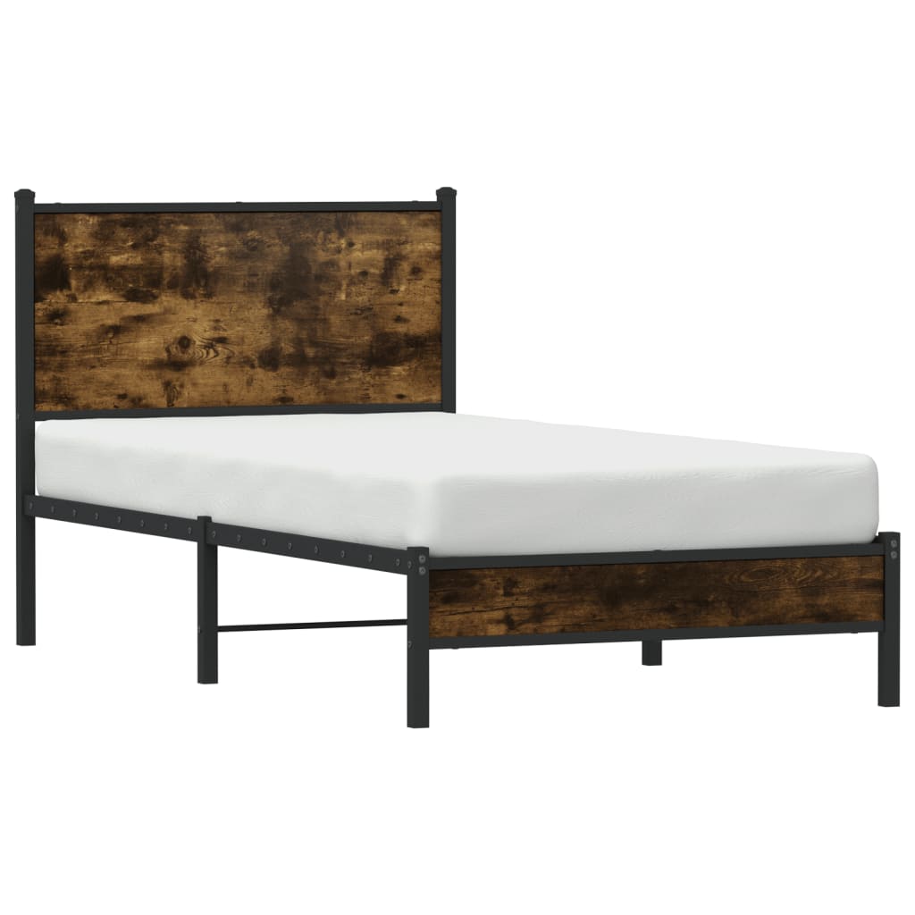 Metal Bed Frame without Mattress Smoked Oak  75x190 cm Small Single